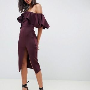 ASOS DESIGN Extreme ruffle bardot midi dress